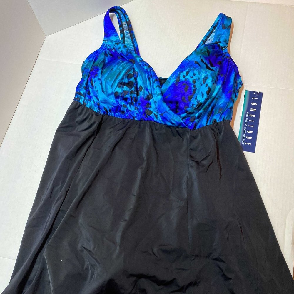 NWT Longitude Draped Blue Plus Size One Piece Swimsuit size 18w with flaw